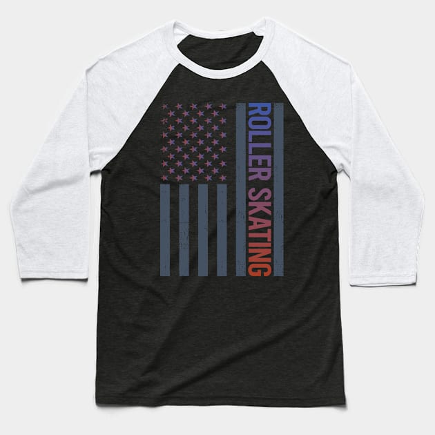 American Flag Roller Skating Skate Skater Baseball T-Shirt by tyeshawalthous